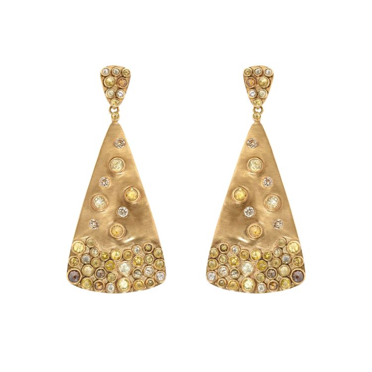 Bavna 18-karat yellow gold satin-finish earrings with multicolored rose-cut diamonds and brilliant-cut champagne ones
