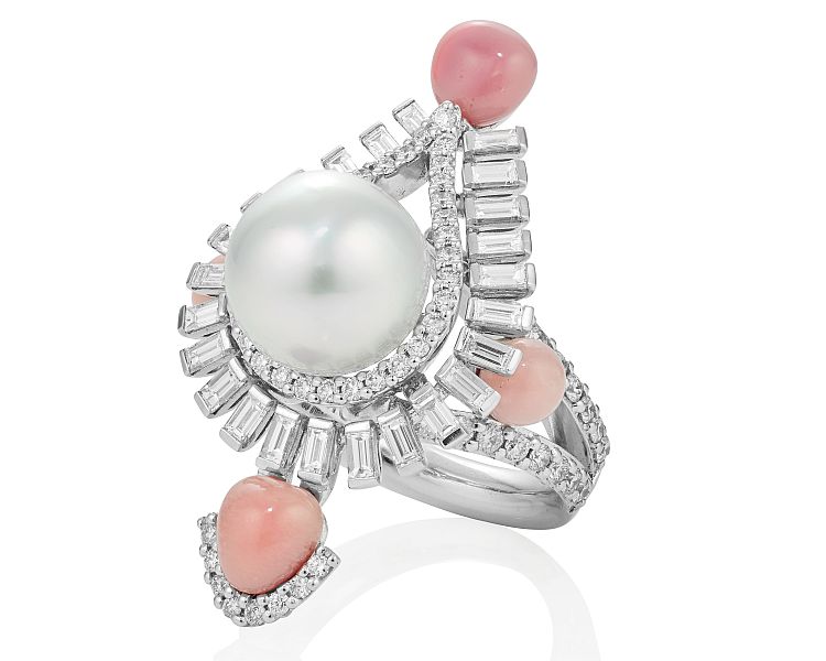 Ring with conch pearls by Sarah Ho 