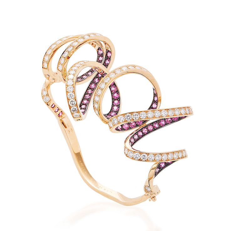 Reza Ruban Bracelet featuring 5.43 carats of pink sapphires and 5.74 carats of brilliant-cut diamonds.