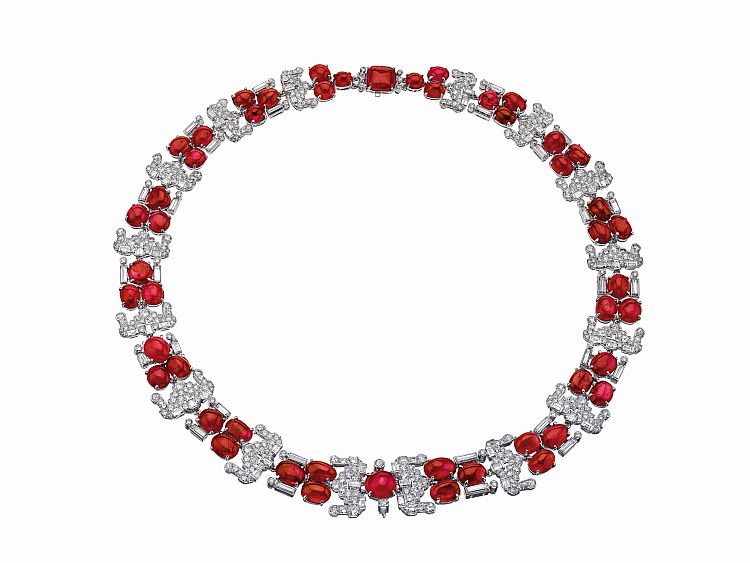 1930s ruby and diamond demi-parure signed by Bulgari. 