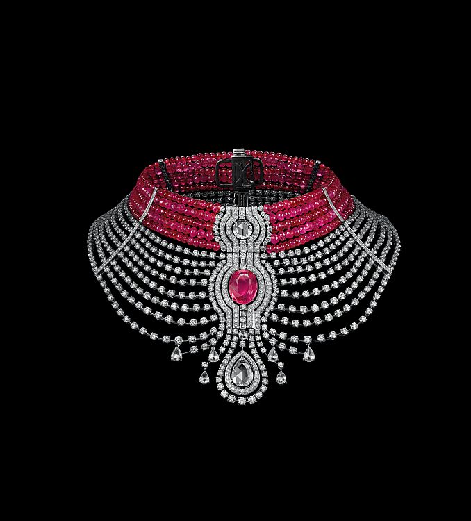 Reine Makéda Ruby and Diamond necklace, Cartier, 2015. 