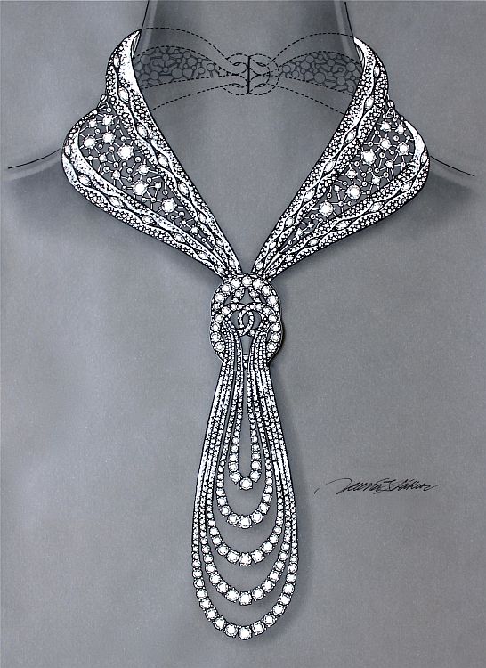 Hand drawn blue print of the Eternal Necklace by Reena Ahluwalia.