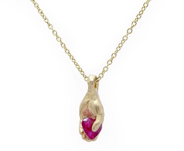Fraser Hamilton Jewellery yellow gold and ruby hand pendant
