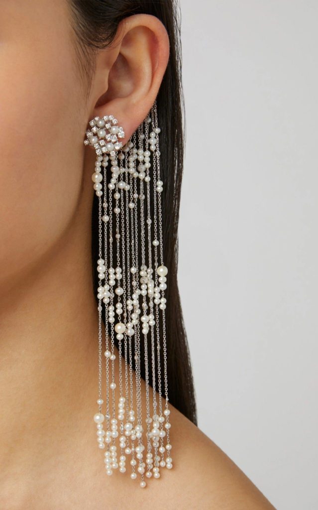 Gold, diamond and pearl earrings by Tatiana Verstraeten