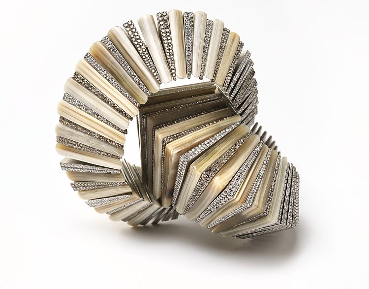 Titanium, horn, brown & white diamond bangles by G  Glenn Spiro 