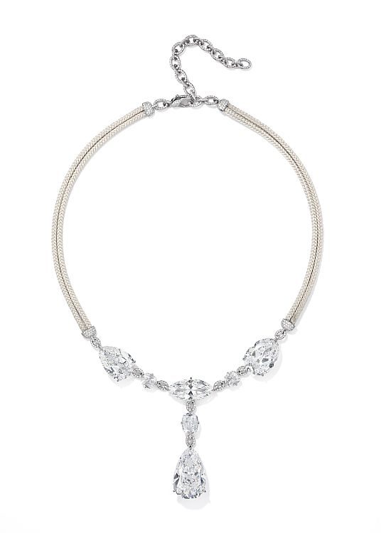 Grey Japanese silk cord adjustable necklace in titanium set with diamonds by G Glenn Spiro