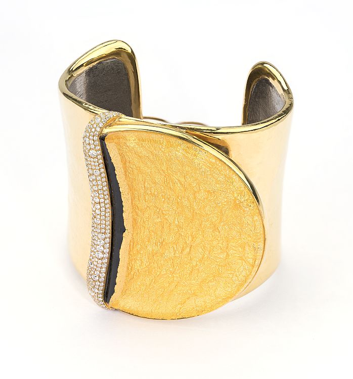 Titanium and 18-karat yellow gold bangle with diamonds by G Glenn Spiro 