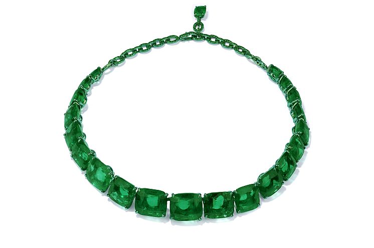 Titanium and Colombian Emerald necklace by G  Glenn Spiro 