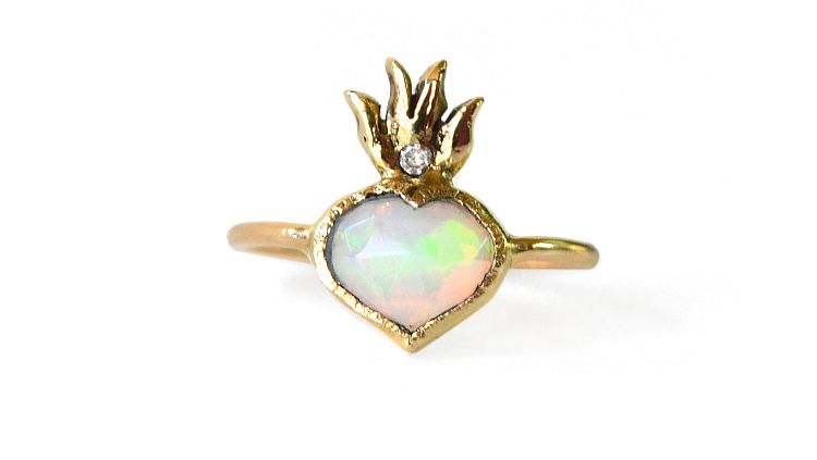 Acanthus opal sacred heart ring. 