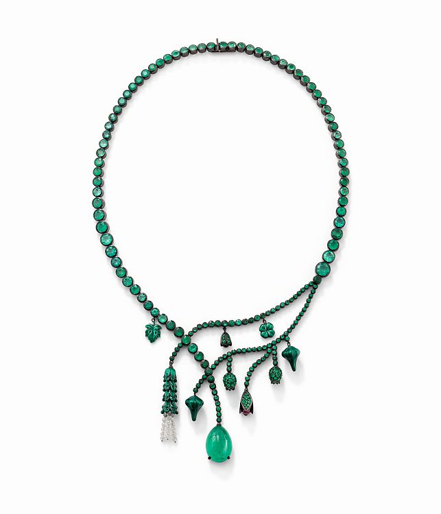 Solange Azagury-Partridge Chlorophyll necklace, 18k blackened white gold, Emerald, Ruby, Diamond and lacquer.