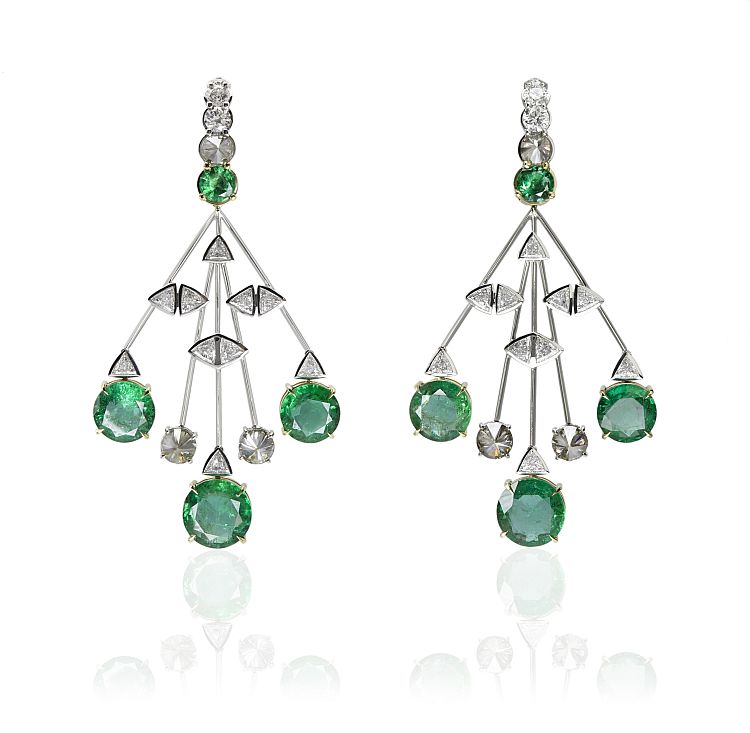 Best in Debuting: 
Ara Vartanian
Earrings with emeralds and smoky-grey and white diamonds in 18-karat white and yellow gold.