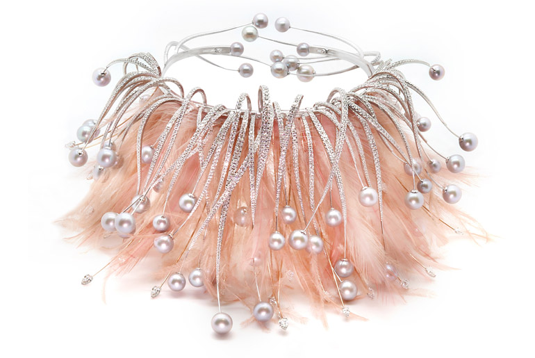 Best in Haute Couture: Mike Joseph
Feather necklace in 18-karat white gold with white diamonds and grey pearls.