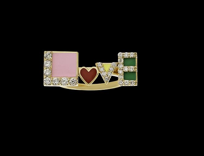 Aisha Baker. Blocks of pink, green, yellow and red enamel add a fun element to this All You Need 18-karat gold and diamond ring. 
