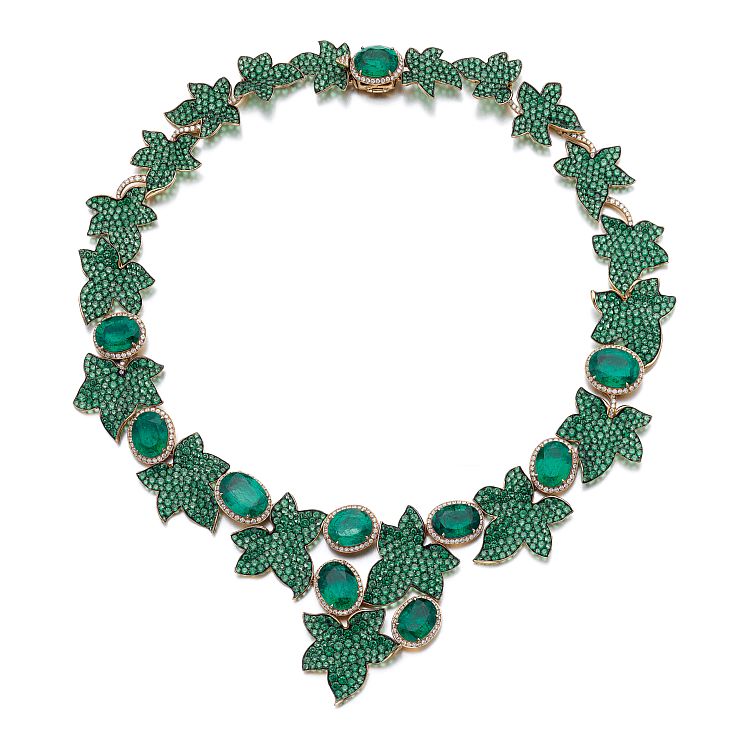 Michele della Valle emerald, tsavorite and diamond Ivy necklace