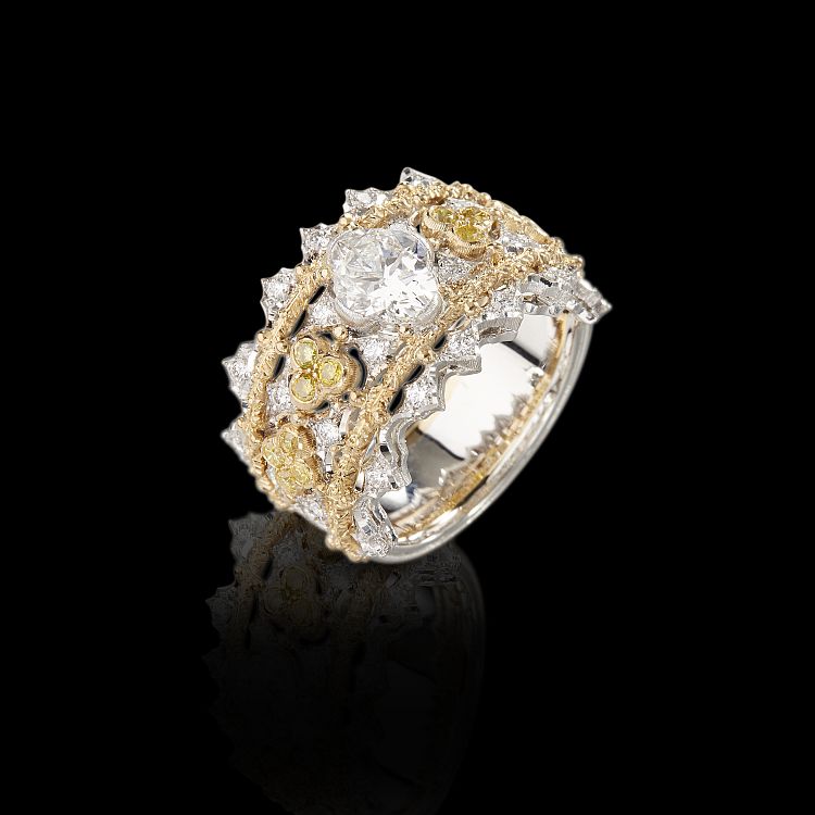 Evanthe white and yellow gold ring set with a 0.92-carat Buccellati cut and diamonds.  