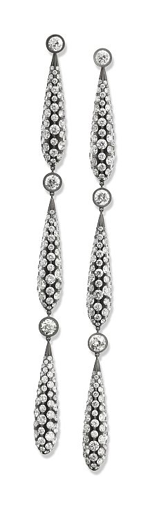 Sabba long titanium and diamond ear pendants