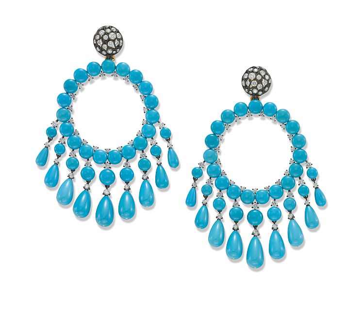 Sabba turquoise and diamond ear pendants