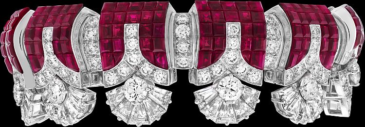 Van Cleef & Arpels Merli bracelet with diamonds and rubies in platinum. 