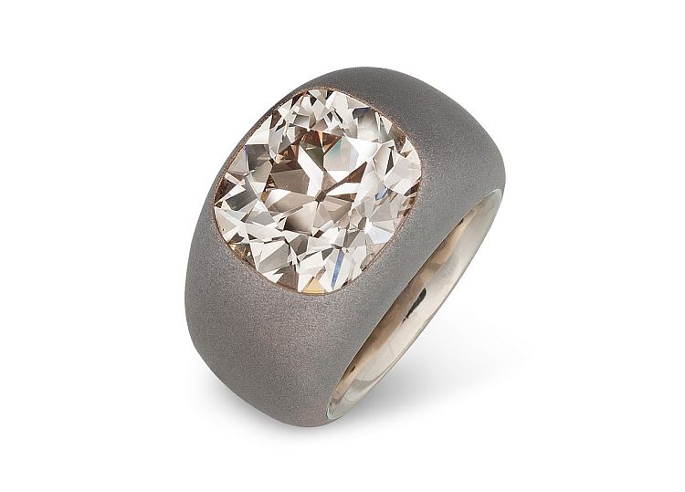 Hemmerle white gold and aluminium gypsy ring set with diamond. 