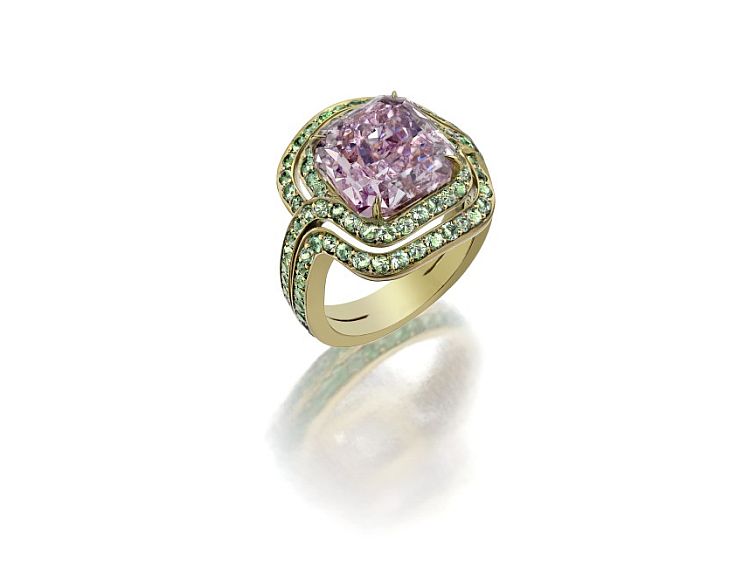 Lily Gabriella for Sotheby's Diamonds. Infinitas ring set with a radiant-cut, 6.78-carat, fancy intense-pink diamond.