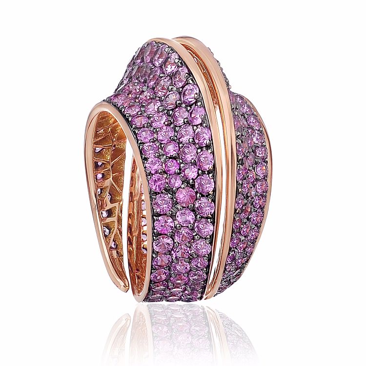 Lily Gabriella Spiral rose gold ring set with ruby pave