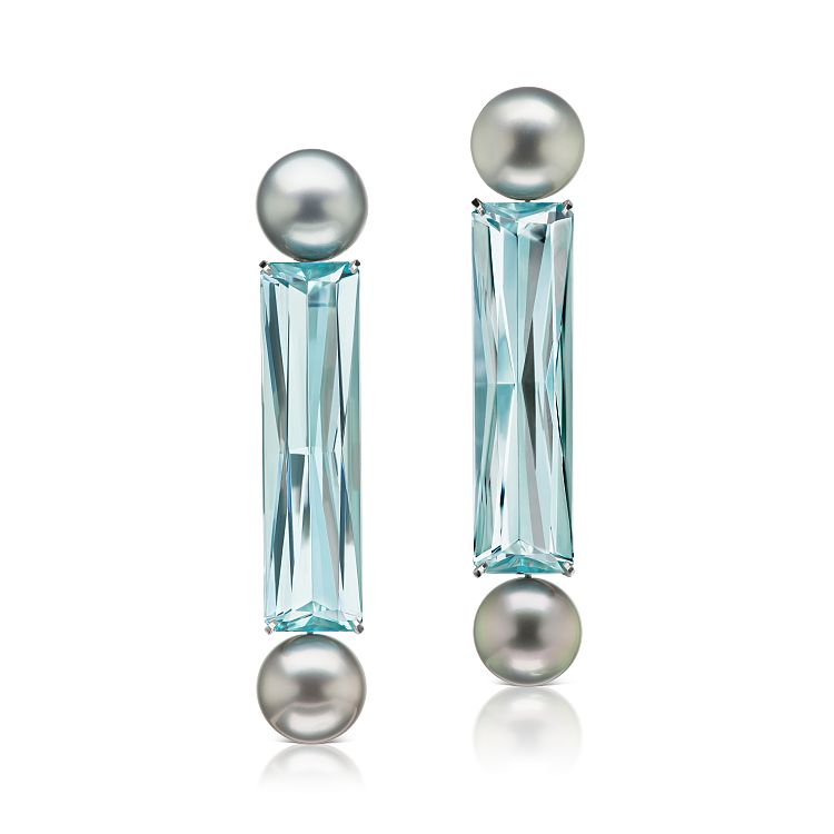 Assael Tahitian pearl and aquamarine earrings. 