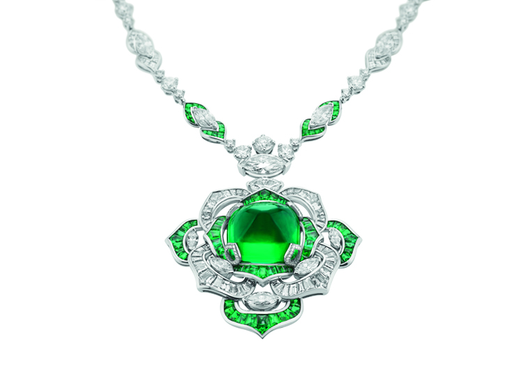 Bulgari   Cinemagia  necklace centered with a sugar-loaf  Colombian emerald. 