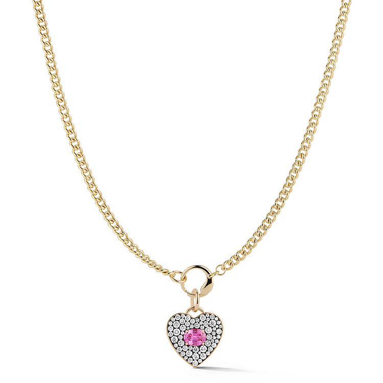 Jemma Wynne. 18-karat yellow gold Heart pendant with a pink sapphire and round diamonds set into blackened gold. 