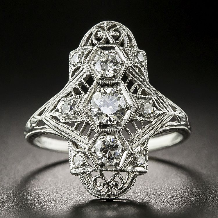 Die-struck Art Deco diamond dinner ring. Image: Lang Antiques & Estate Jewelry. 