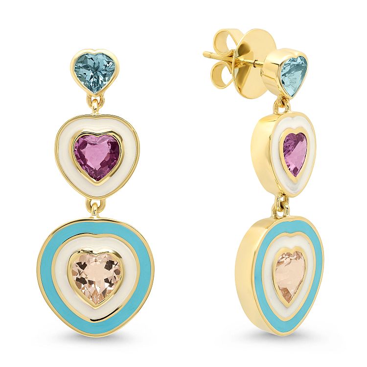 Sig Ward. Garbo heart-shaped enamel earrings in 18-karat yellow gold.