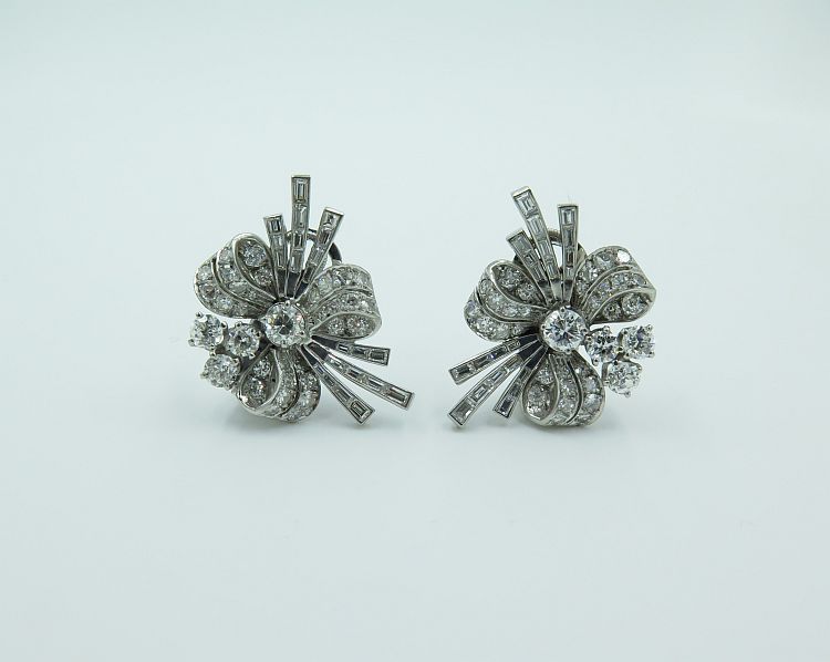 Pair of platinum and natural diamond earrings, 1940s. Image: Camilla Dietz Bergeron Ltd. 