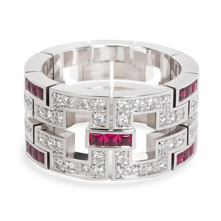 Gemma by WP Diamonds Art Deco inspired ring set with diamonds and rubies.