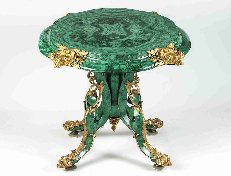 Malachite and gilt bronze table, Russia, ca. 1851. Image: Hillwood Estate, Museum & Gardens/ Brian Searby. 