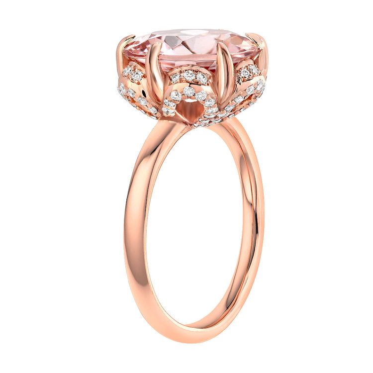 Edward Avedis rose gold ring set with morganite and diamonds.