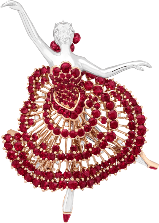 Van Cleef & Arpels ballerina brooch set with rubies and diamonds.