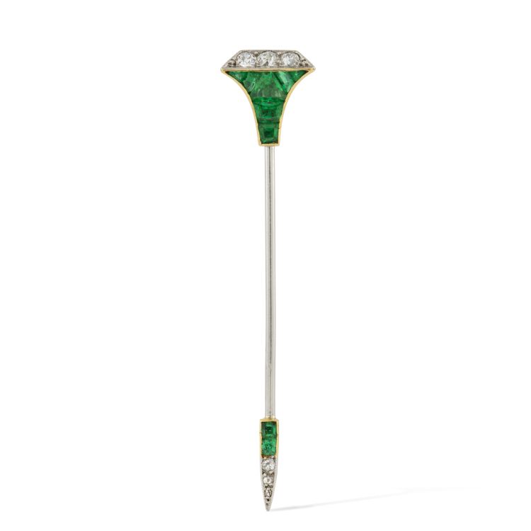 Cartier emerald and diamond stickpin. Image: Bentley & Skinner
