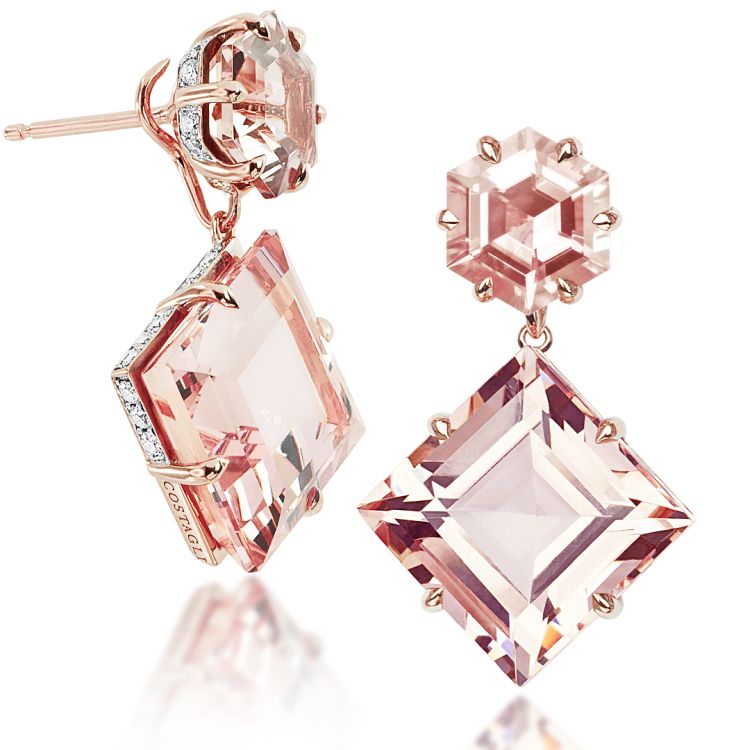 Earrings with morganite and Prosecco tourmaline by Paolo Costagli.