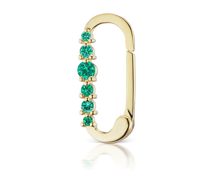 Michelle Fantaci Key ring clasp in 14-karat yellow gold set with emeralds. 