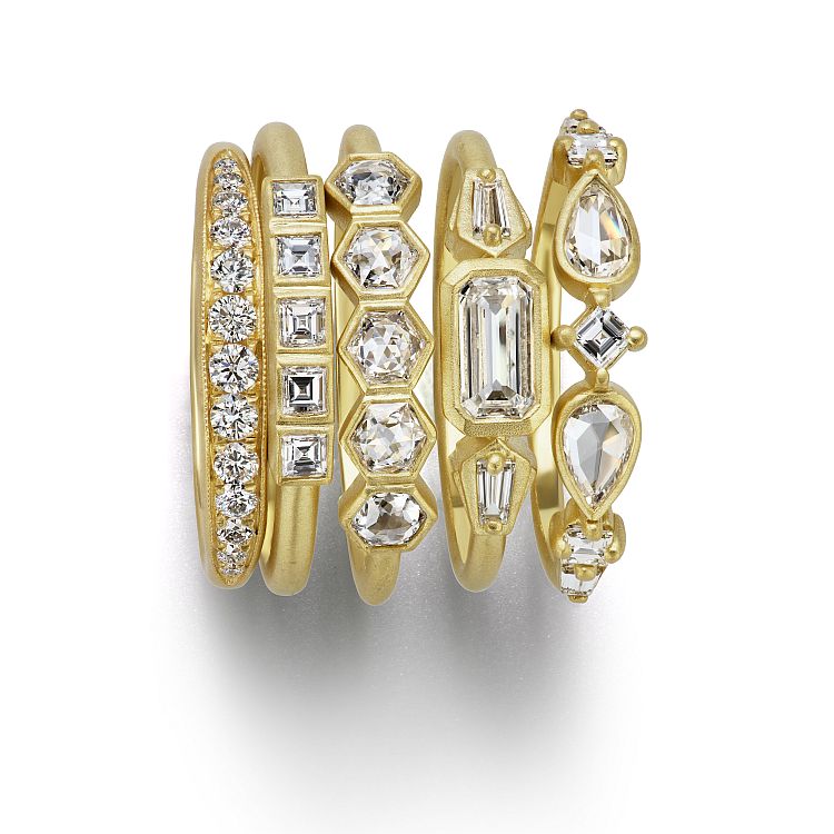 Yellow gold and diamond rings from Michelle Fantaci bridal collection. 