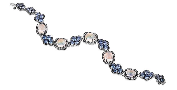 Campbellian Collection Rainbow Moonstone and Denim Blue Sapphire bracelet