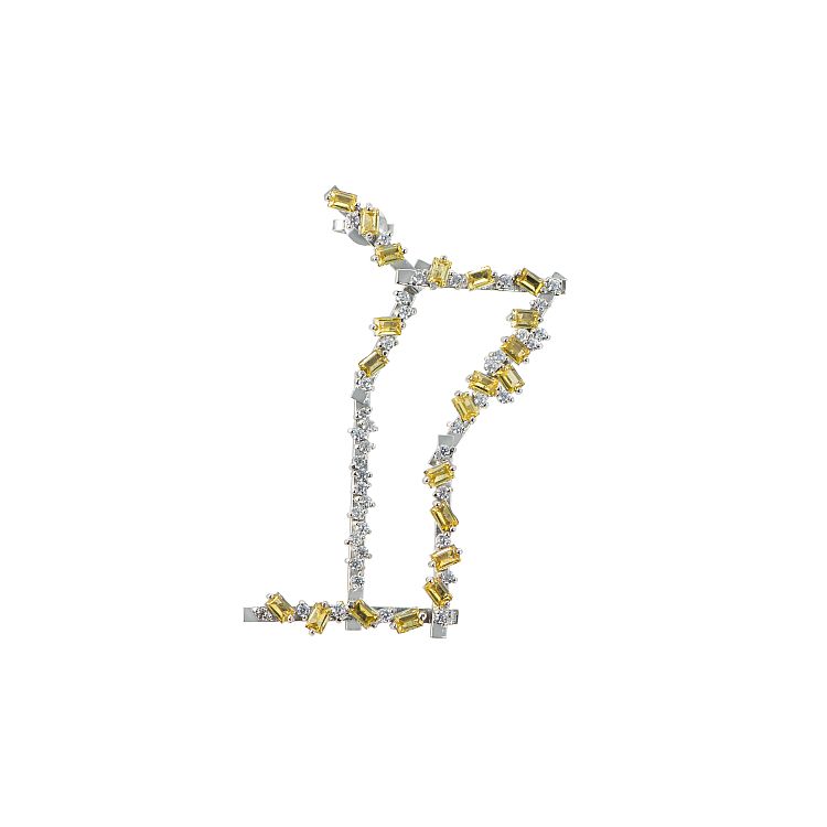 MyriamSOS adjustable Jagged solo earring with diamonds and yellow sapphire baguettes in 18-karat white gold. 