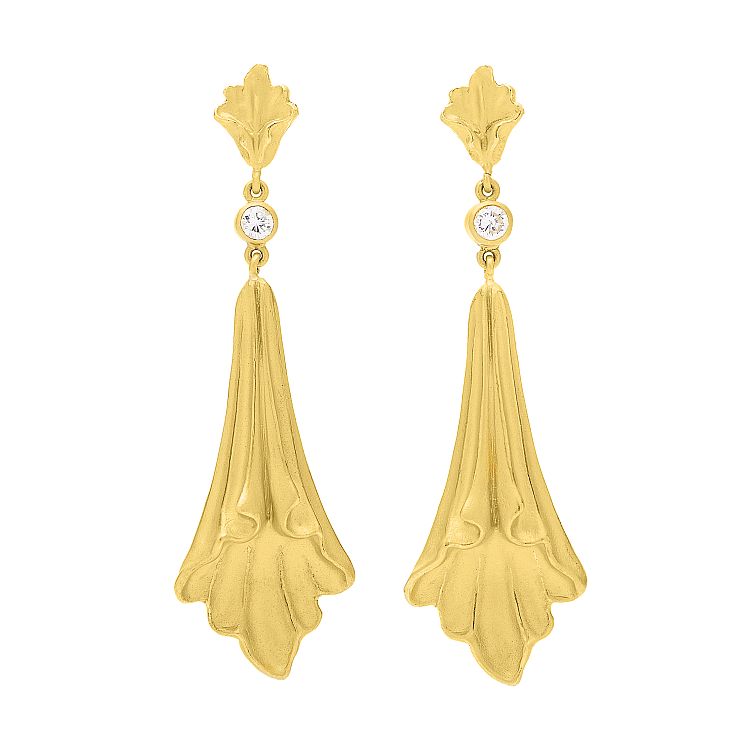 Rush Jewelry Design Baroque Daphne 22-karat gold earrings with diamonds. 