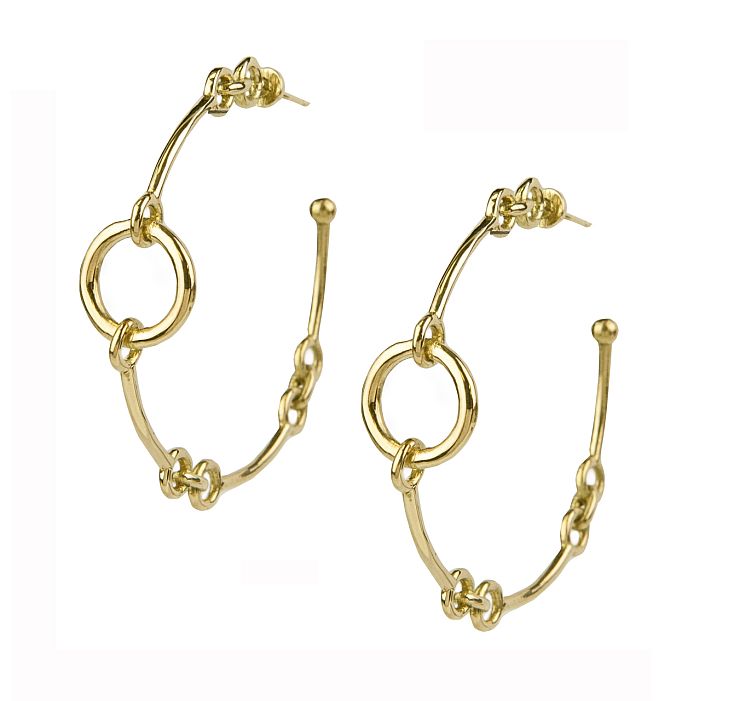 Rush Jewelry Design Signature Chain Hoop 18-karat yellow gold earrings. 