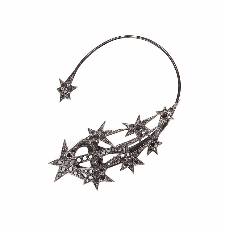 Runa Star earcuff in 9-karat blackened gold with black diamonds. 