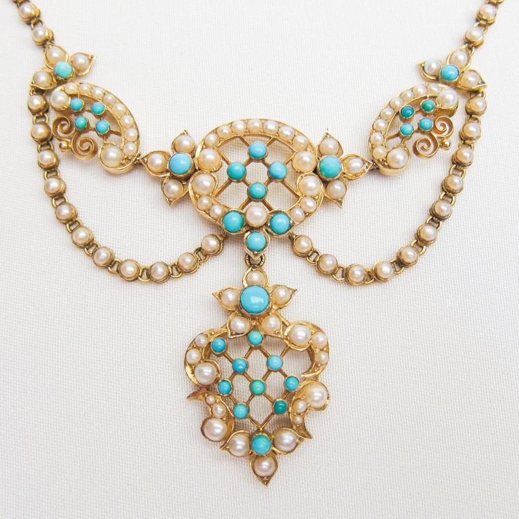 Victorian pearl & turquoise Festoon necklace. Image: Elizabeth Schoenleber.