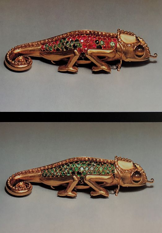 chameleon brooch, showing the rolling body with the rubies and emeralds (taken from the book by Françoise Cailles on René Boivin)