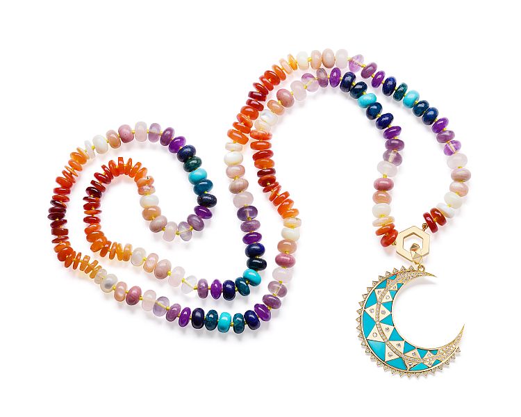lauren Harwell Godfrey, ‘Major’ Moon In Turquoise with Fire Opal Sunset Bead Foundation, 