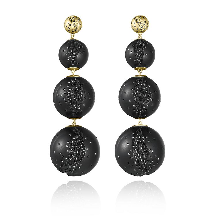 Jacqueline Cullen Atomic Galaxy earrings in 18-karat gold with Whitby jet and black diamonds.