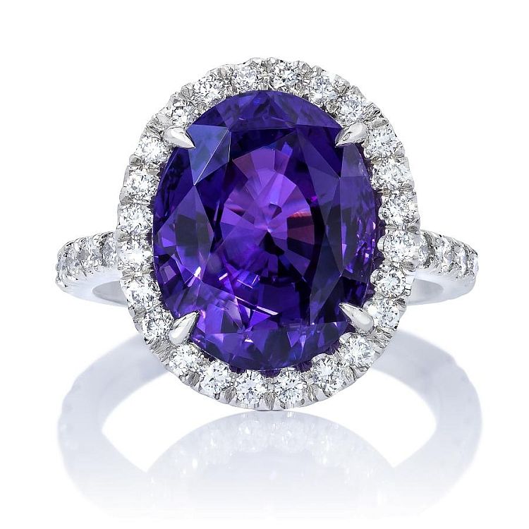 A 9.35-carat, unheated purple sapphire engagement ring from Miss Diamond Ring Atelier.