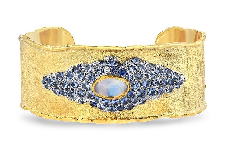 Victor Veylan Bracelet with Moonstone, Blue Sapphires, and Diamonds, 18K & 24K Gold
